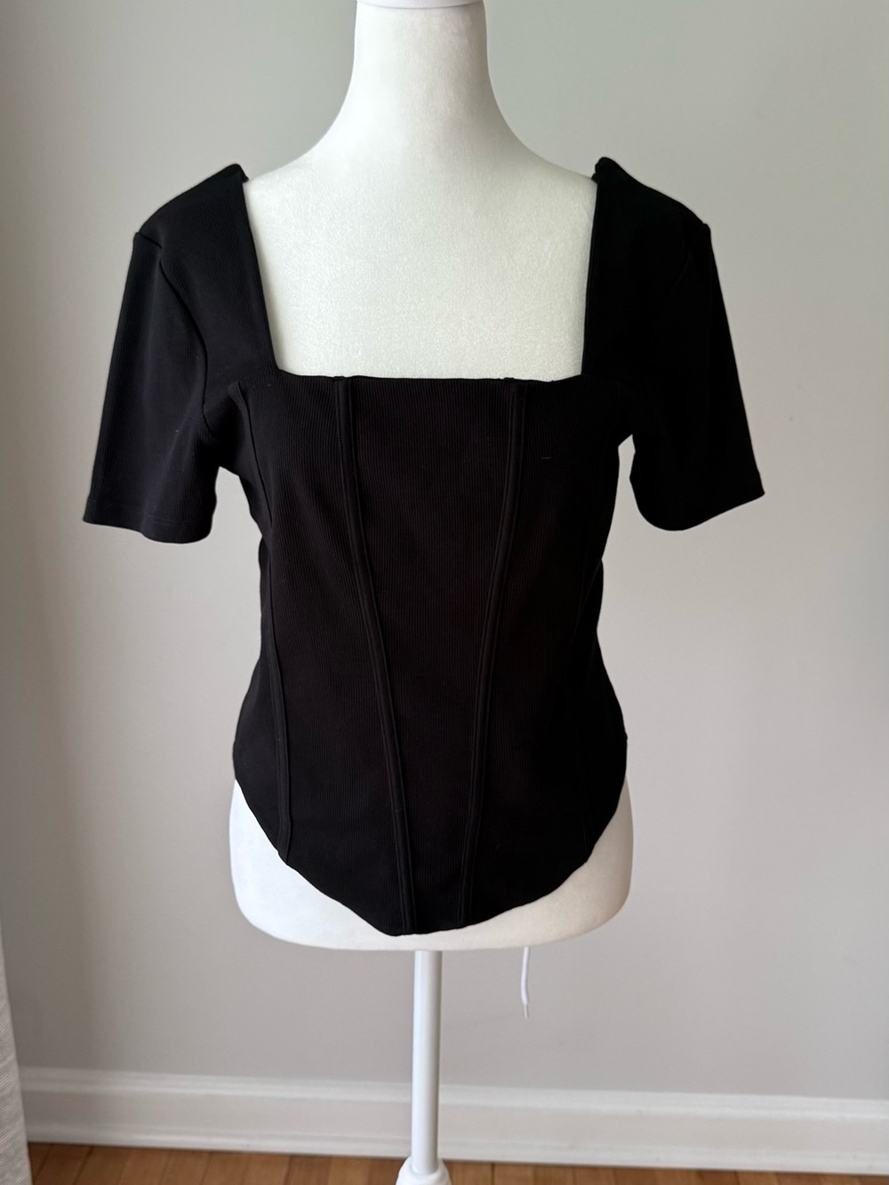 River Island Ribbed Corset Style Top Size 16 Square Neck Short Sleeve NWT
